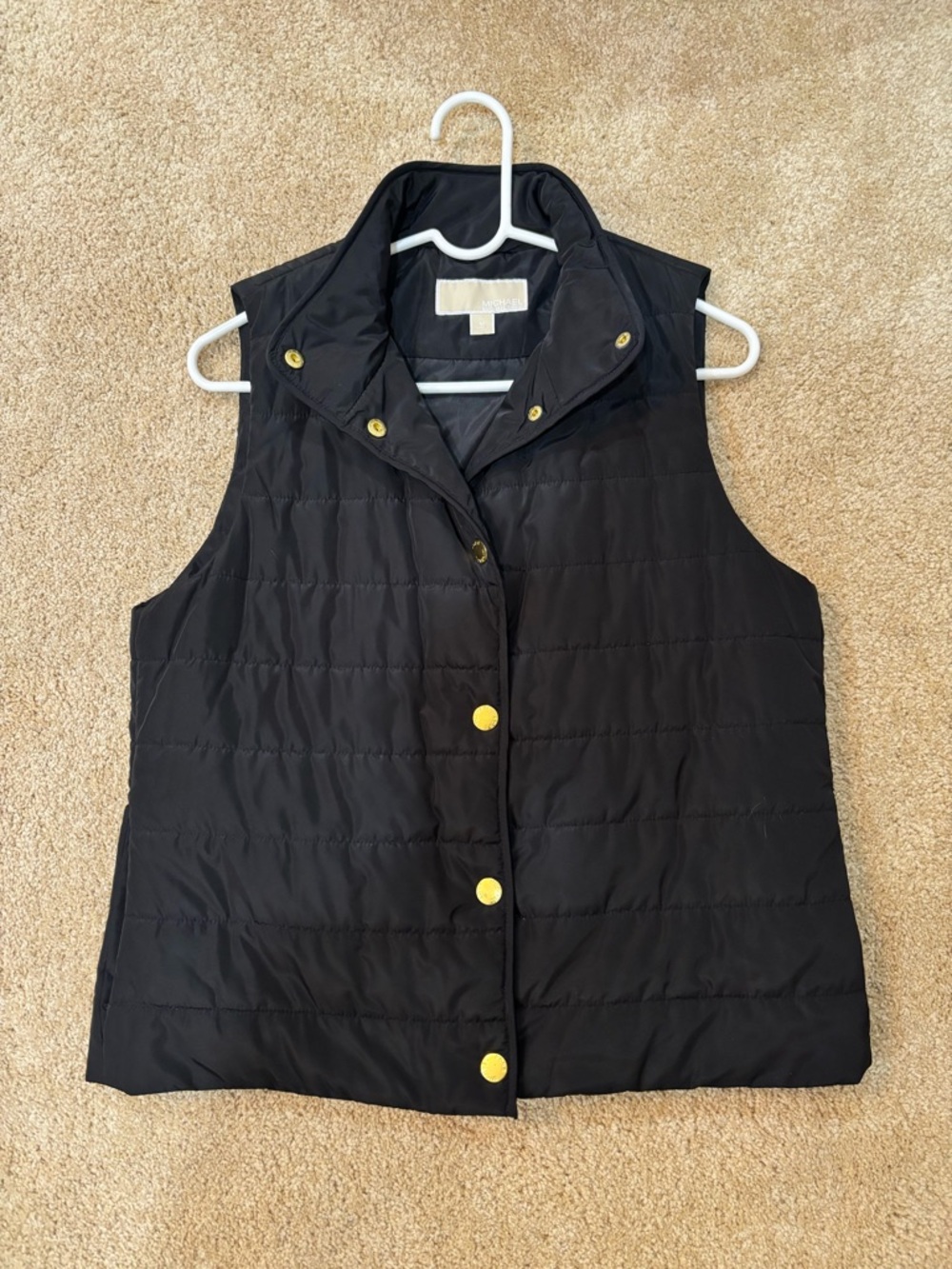 Michael Kohrs Black Quilted Puffer Vest with Gold Snap Buttons